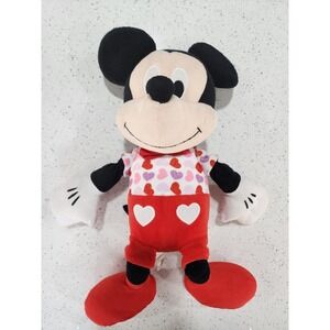 Disney Mickey‎ Mouse Valentine's Day Plush 18" Shirt with Hearts and Bow Tie EUC